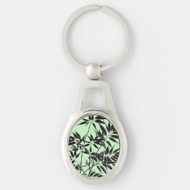 Llavero Planta de bambú verde negro y blanco (Anverso)