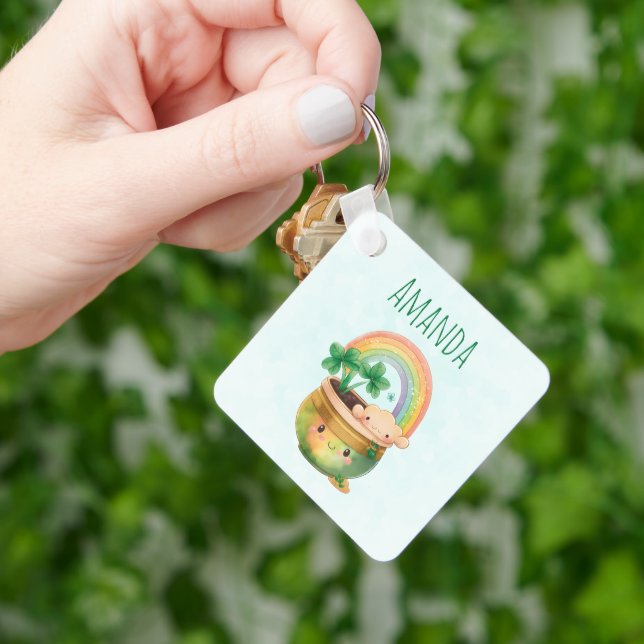 Llavero Plantador de jardín con arcoiris y trébol (Mano)