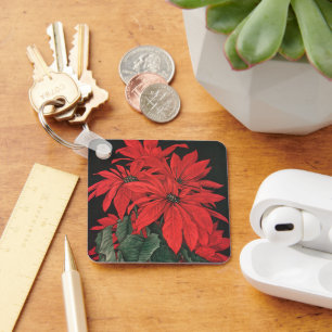 Llavero Plantas de Flor de Pascua Roja de Navidad Vintage