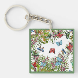 Llavero Plantas tropicales Mariposas Berries Azul Rojo