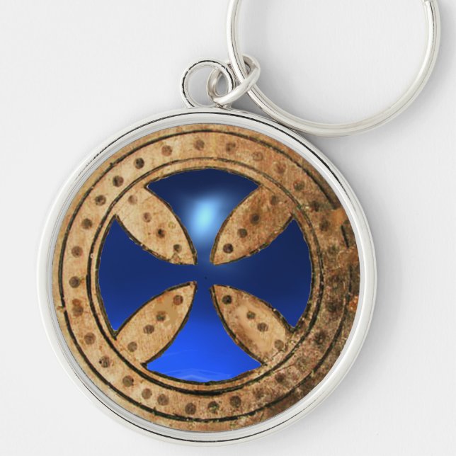 Llavero PLANTILLA ANTIGUA Gema de zafiro azul CRUZ (Frente)