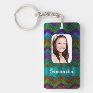 Llavero plantilla de foto personalizada de chevron verde a