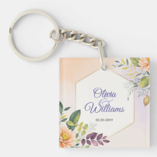 Llavero Plantilla de Invitación de Boda Floral Elegante