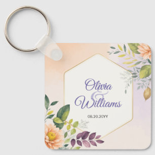 Llavero Plantilla de Invitación de Boda Floral Elegante