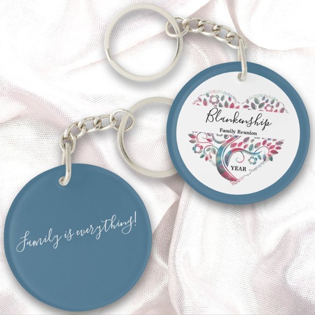 Llavero Plantilla de reunión de familia de árboles con for (Template text front and back of key chain)