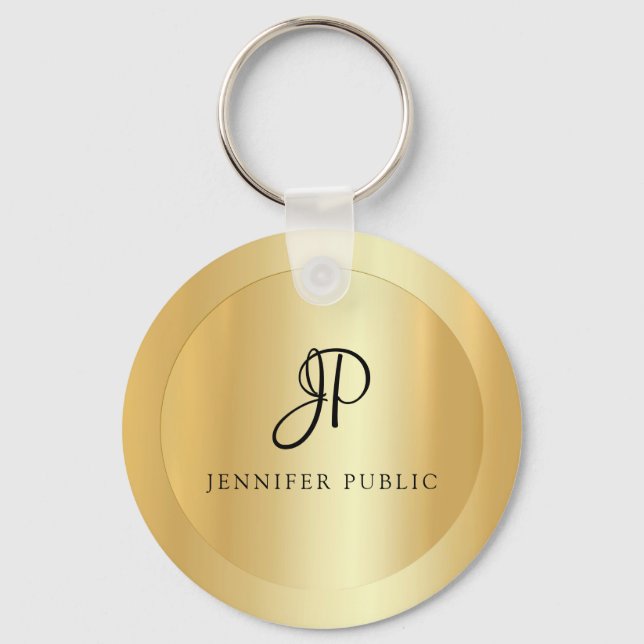 Llavero Plantilla Monograma Faux Gold Elegant Name (Anverso)