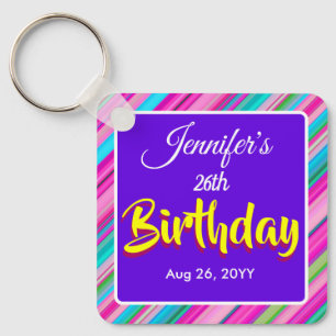 Llavero Plantilla personalizada de cumpleaños con rayas de