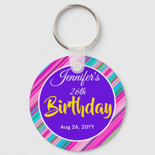 Llavero Plantilla personalizada de cumpleaños con rayas de