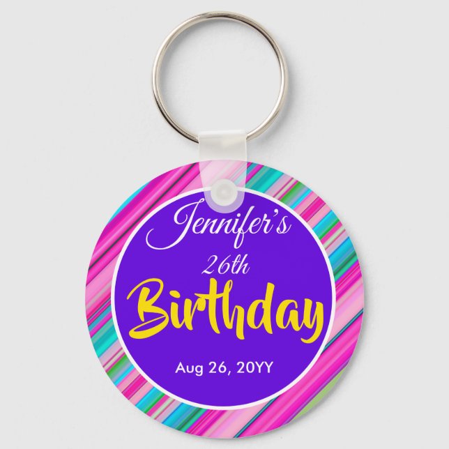 Llavero Plantilla personalizada de cumpleaños con rayas de (Anverso)