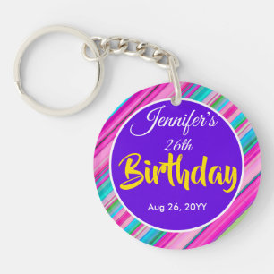 Llavero Plantilla personalizada de cumpleaños con rayas de