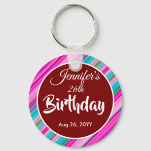 Llavero Plantilla personalizada de cumpleaños con rayas de