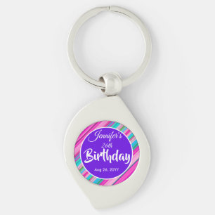 Llavero Plantilla personalizada de cumpleaños con rayas de