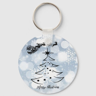 Llavero Plata espumosa con copo de nieve, Santa, reno