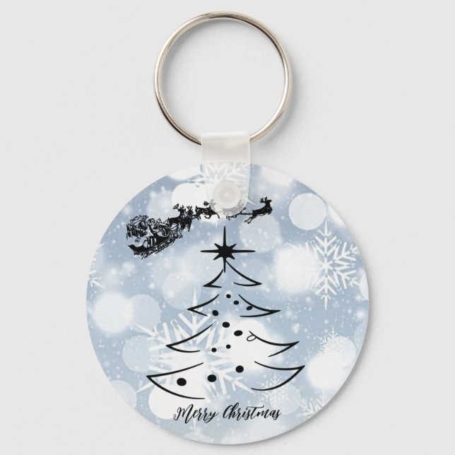 Llavero Plata espumosa con copo de nieve, Santa, reno (Anverso)