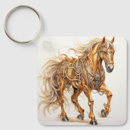 Llavero Plata mecánica de Steampunk Horse Gold