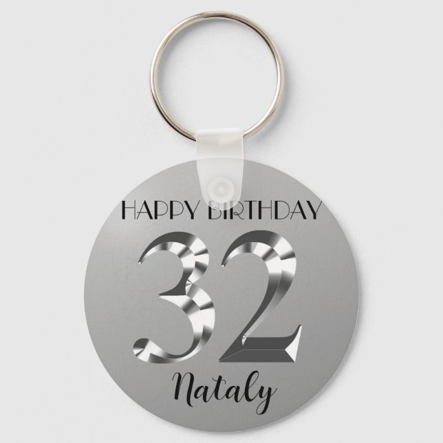Llavero plata metálica 32 cumpleaños (Anverso)