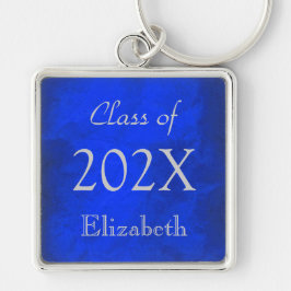 Llavero Plata sobre graduación azul