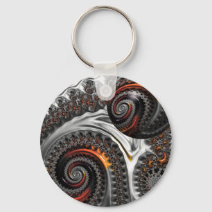 Llavero Plata y Naranja Mandelbrot con Esfera