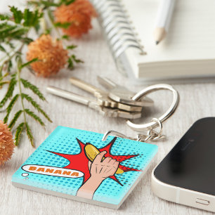 Llavero Plátano de estilo de cómic de arte pop retro