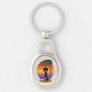 Llavero Playa Cute Tropical Island Dachshund (negro y tost