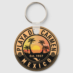 Llavero Playa del Carmen Palm Tree Retro Playa Mexicana de