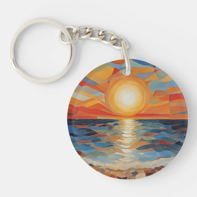 Llavero Playa mediterránea Sunrise Sunset Arte Moderno (Frente)