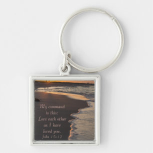 Llavero Playa Pareja Caminando Al Sunrise John 15 12