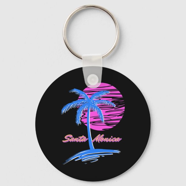 Llavero Playa Santa Monica Outrun 80 Vaporwave estético (Anverso)