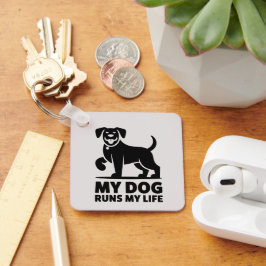 Llavero Playful Dog Outline "My Dog Runs My Life" Art