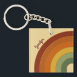 Llavero Plaza del Arcoiris con capas retro apagadas<br><div class="desc">Diseño de arco iris retro. capas de arcoiris en colores apagados,  naranja,  rojo y verde. Regalos arcoiris de los años 70,  decoración casera.</div>