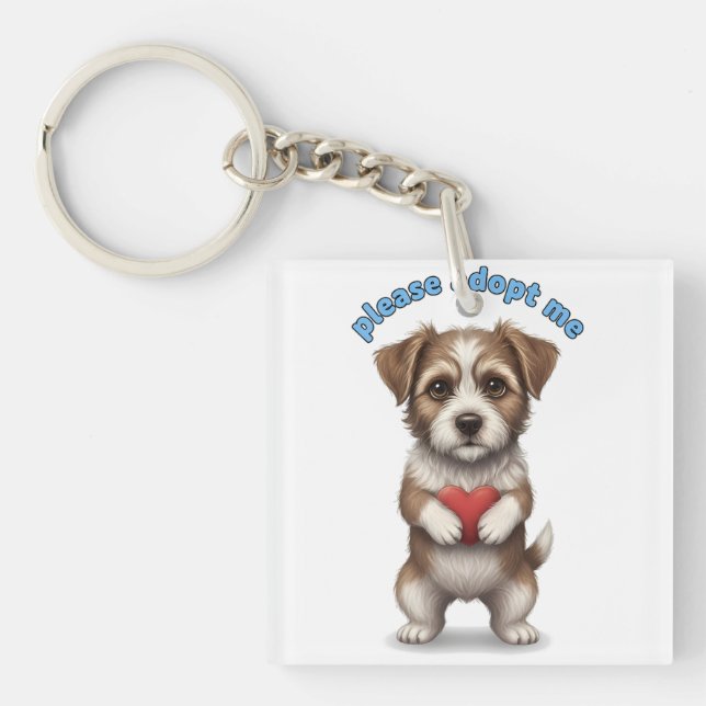 Llavero Please Adopt Me – Cute Rescue Dog Illustration wit (Frente)
