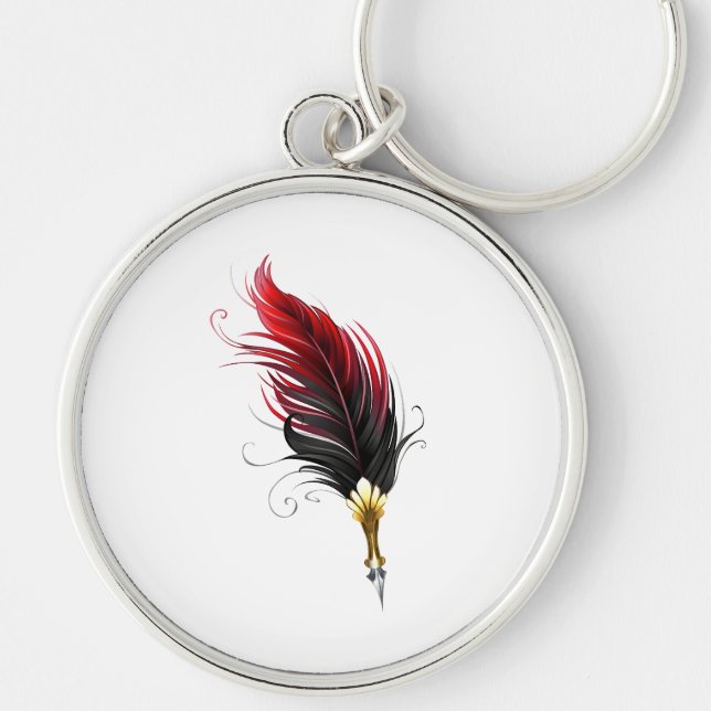 Llavero Pluma de plumas rojas con nido de oro (Frente)