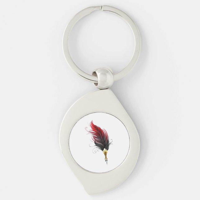 Llavero Pluma de plumas rojas con nido de oro (Anverso)