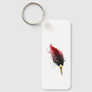 Llavero Pluma de plumas rojas con nido de oro