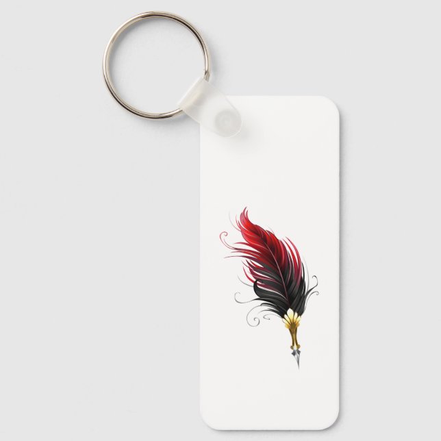 Llavero Pluma de plumas rojas con nido de oro (Anverso)