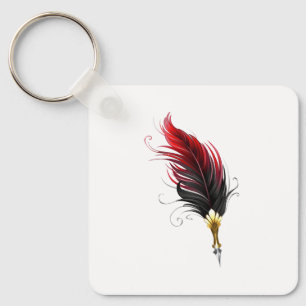 Llavero Pluma de plumas rojas con nido de oro
