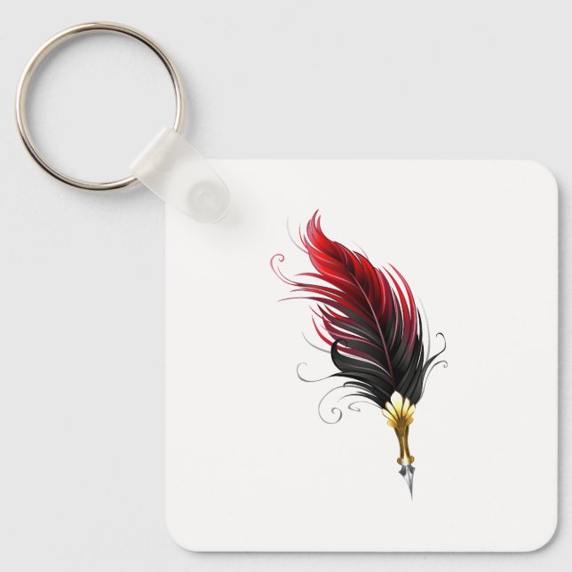 Llavero Pluma de plumas rojas con nido de oro (Anverso)