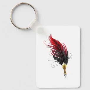 Llavero Pluma de plumas rojas con nido de oro