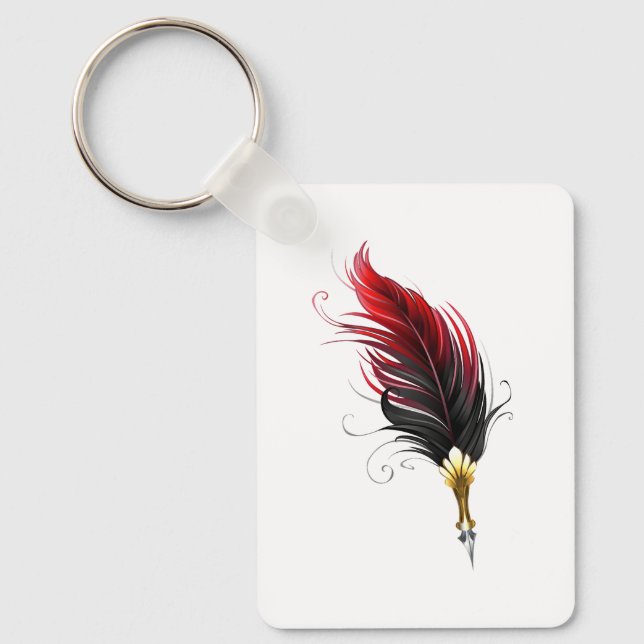 Llavero Pluma de plumas rojas con nido de oro (Anverso)