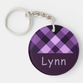 Llavero Pluma Purple Plaid Monograma Keychain