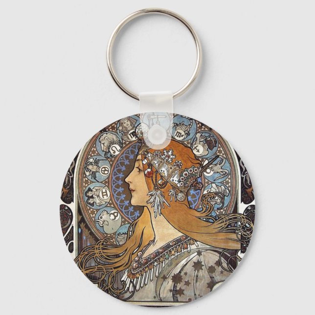 Llavero Plume Zodiac Mujer de Alphonse Mucha - Art Nouveau (Anverso)