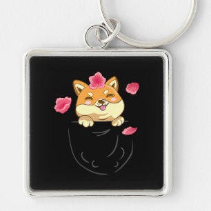 Llavero Pocket Shiba Inu Dog Flor de flores de cerezo