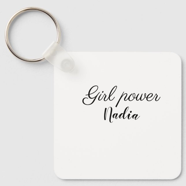 Llavero poder de chica simple minimal agregar nombre texto (Anverso)