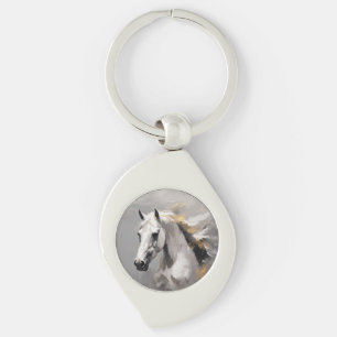 Llavero Poderoso retrato de caballo blanco con efecto óleo
