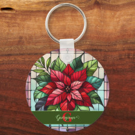 Llavero Poinsettia de vidrio templado personalizado
