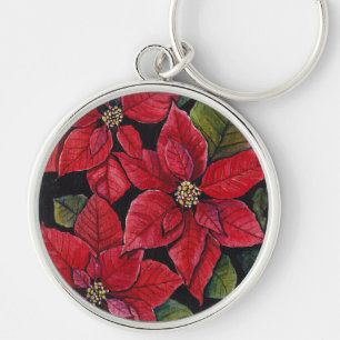 Llavero Poinsettia vibrante en acuarela