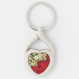 Llavero Poinsettias blancas y rojas con flores