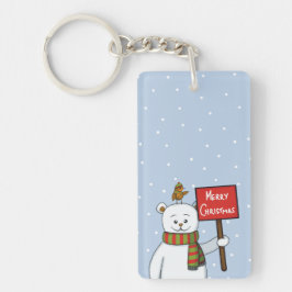 Llavero Polar Bear and Robin Christmas Greeting