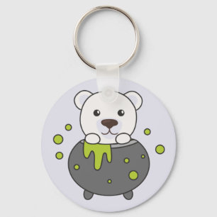 Llavero Polar Bear Happy Halloween Cauldron Bat Keychain