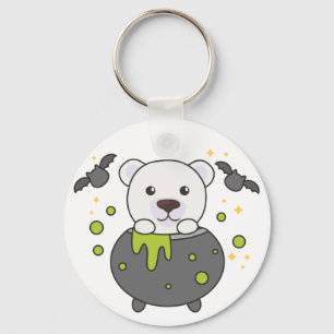 Llavero Polar Bear Happy Halloween Cauldron Bat Keychain